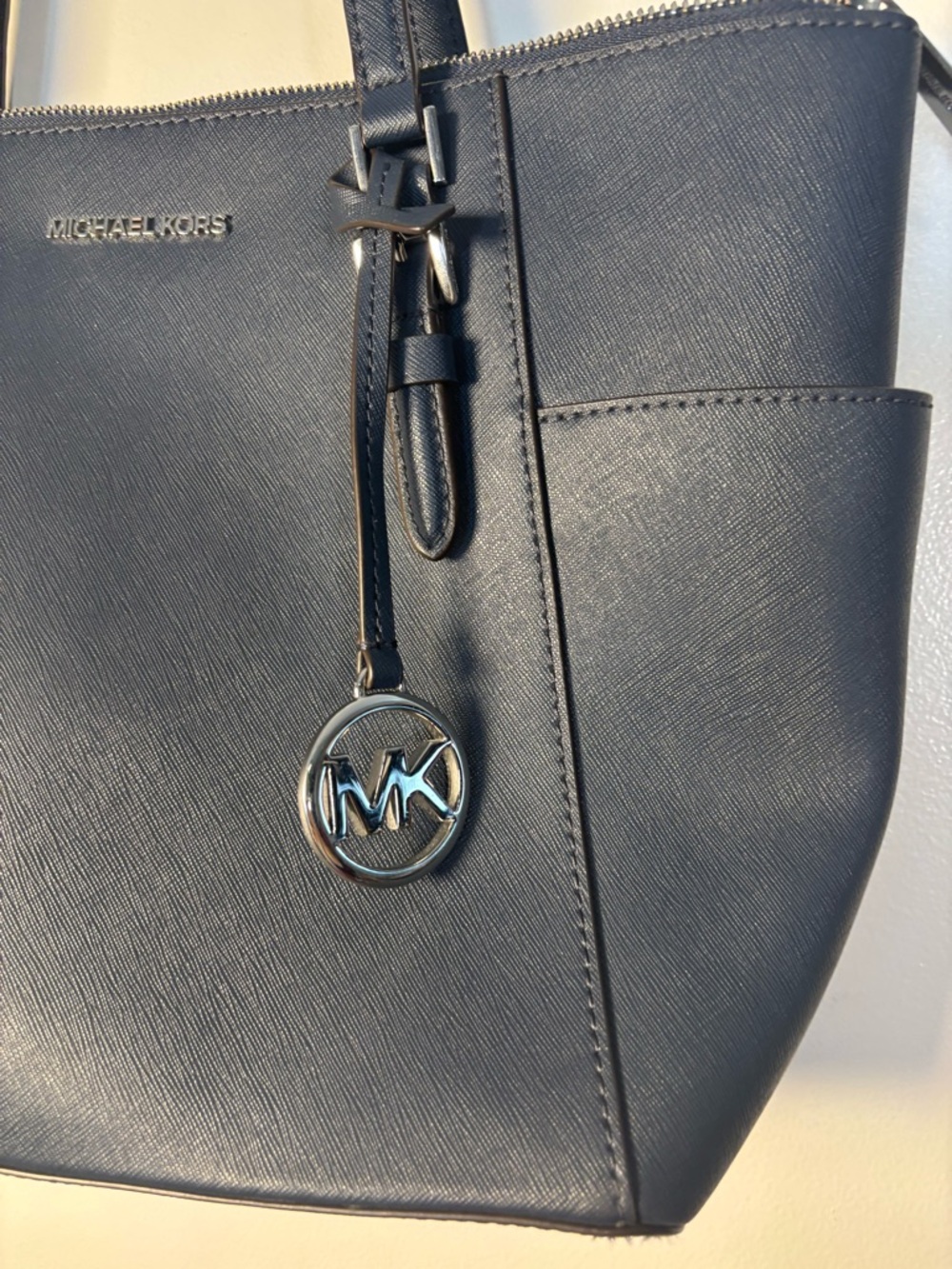 Michael Kors Navy Saffiano Tote with MK Charm - Picture 2 of 11